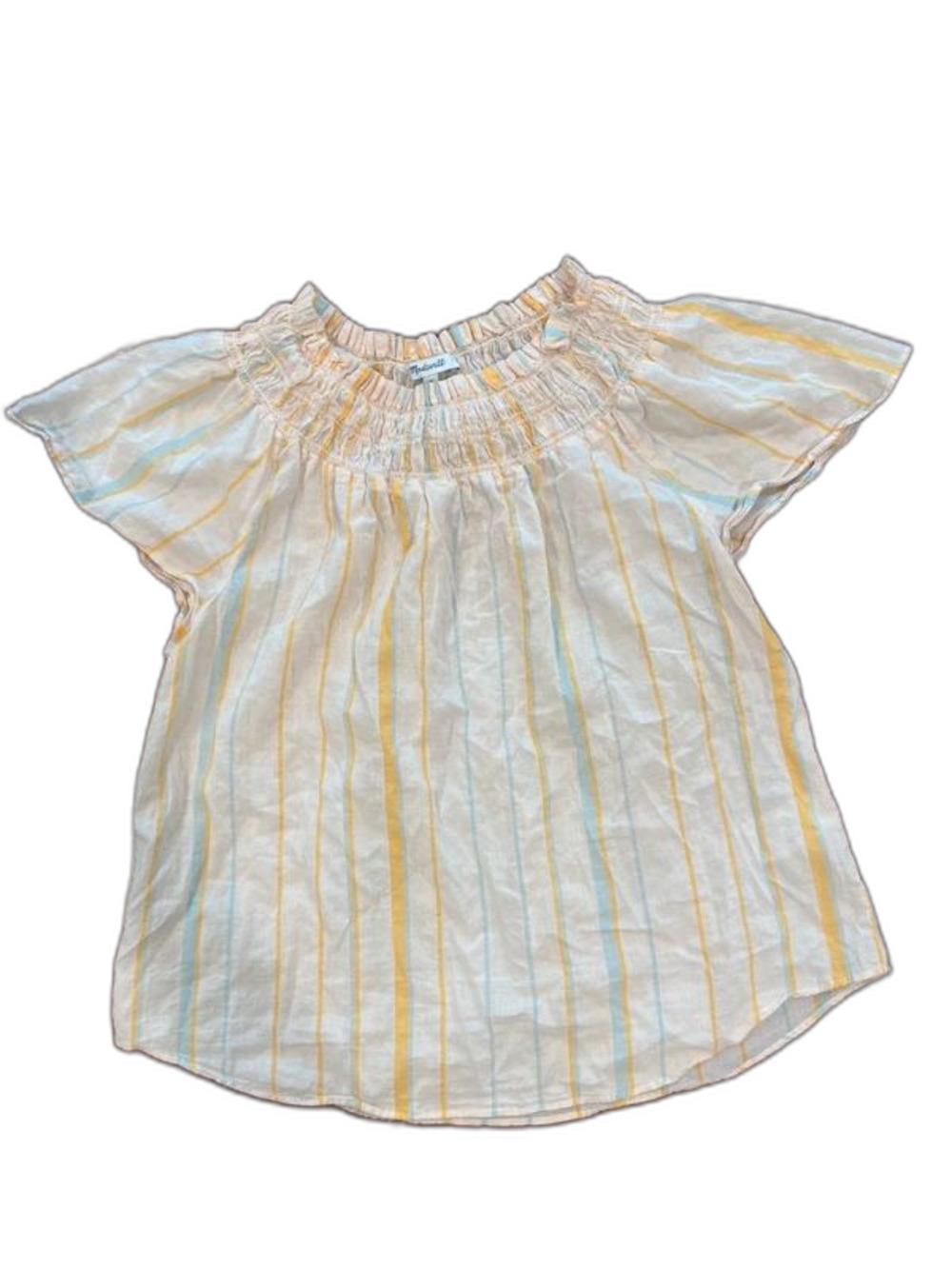 Madewell Cotton Smocked Neck Butterfly Cap Sleep shirt Blouse M